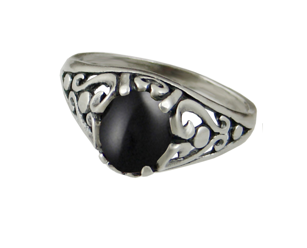 Sterling Silver Filigree Ring With Black Onyx Size 7